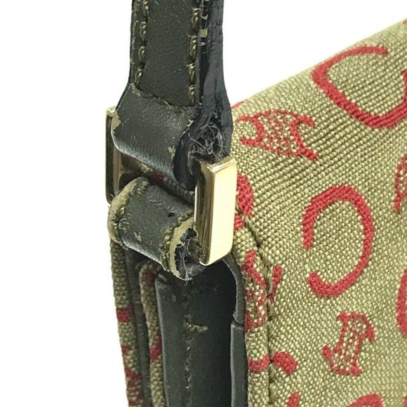 CELINE CMacadam Mini Hand Bag Accessory pouch Canvas/Leather Khaki x Red - Picture 6 of 12
